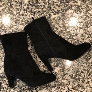 Faux Suede Black Ankle Boots